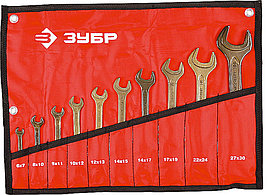 Набор ЗУБР "МАСТЕР": Ключ гаечный рожковый, Cr-V сталь, хромированный, 6-24мм, 10шт