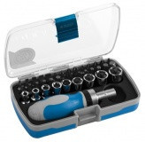 Набор ЗУБР Отвертка "ЭКСПЕРТ" реверс.с насадками, 2-хкомпон. ручка, HEX1/4" - SQ1/4", в пласт. боксе, 38 пред.