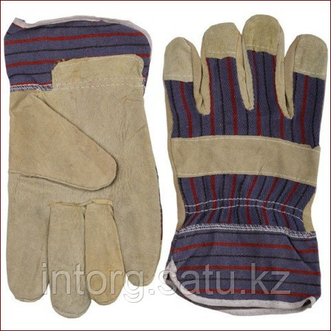 Перчатки STAYER "MASTER" рабочие комбинированные кожаные из спилка с тиснением, XL - фото 1 - id-p40190571