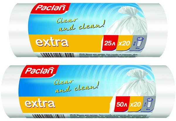 Пакеты для мусора Паклан - Paclan 25л/20шт рулон белые