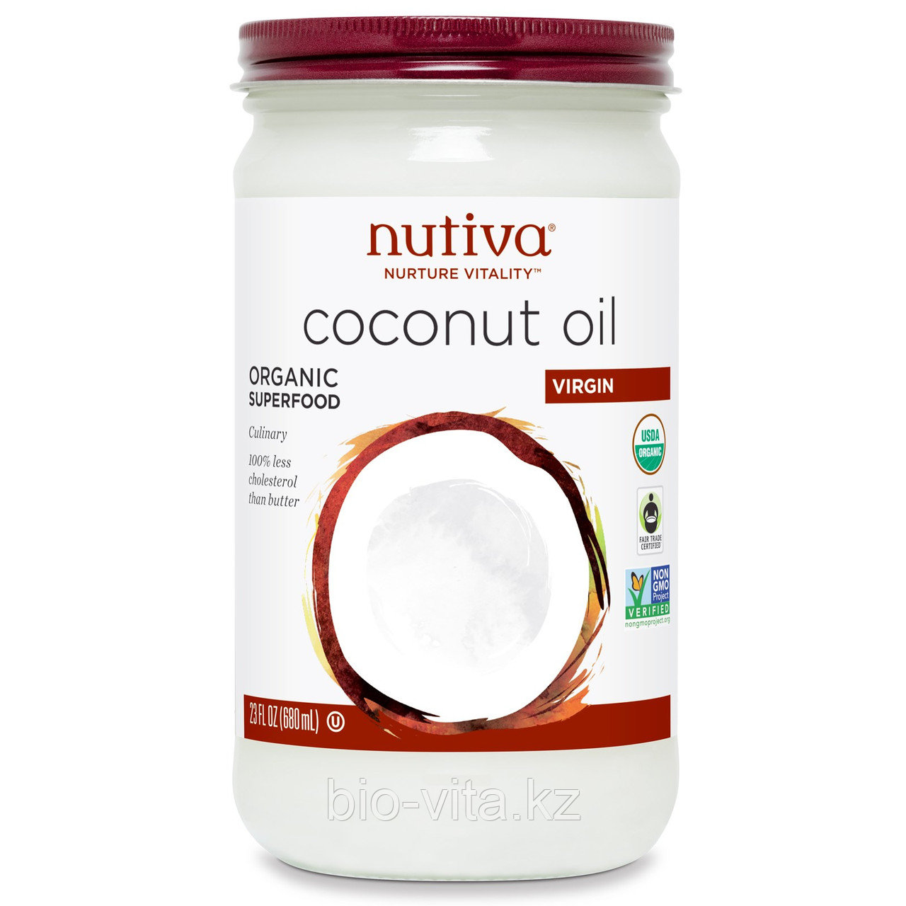 Nutiva, Органическое кокосовое масло, НЕРАФИНИРОВАННОЕ 680 мл). Для еды. Без холестерина. 