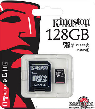 Карта памяти MicroSD 128GB Class 10 Kingston SDC10G2/128GB 45 MB/s,300x, фото 2