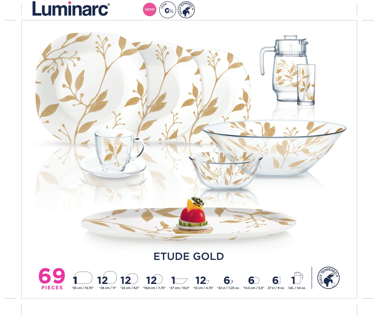 Столовый сервиз Luminarc Etude Gold 69пр. на 12персон - фото 2 - id-p43082489