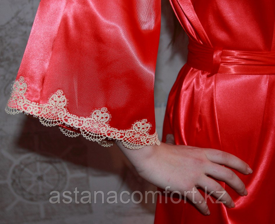 Женский атласный красный халат. - фото 3 - id-p43181965