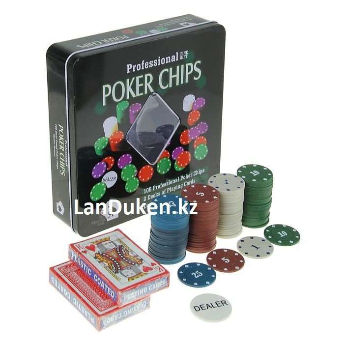 Набор для покера POKER CHIPS (2 колоды карт, 100 фишек с номиналом) - фото 2 - id-p15201284