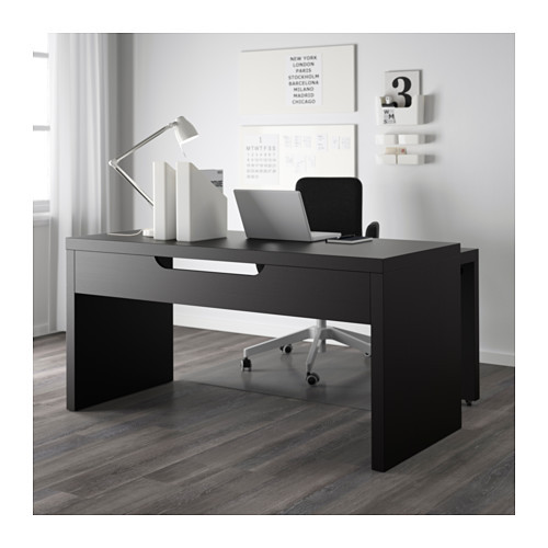 Письменный стол МАЛЬМ с выдвижной панелью черно-коричневый ИКЕА, IKEA - фото 2 - id-p43195196