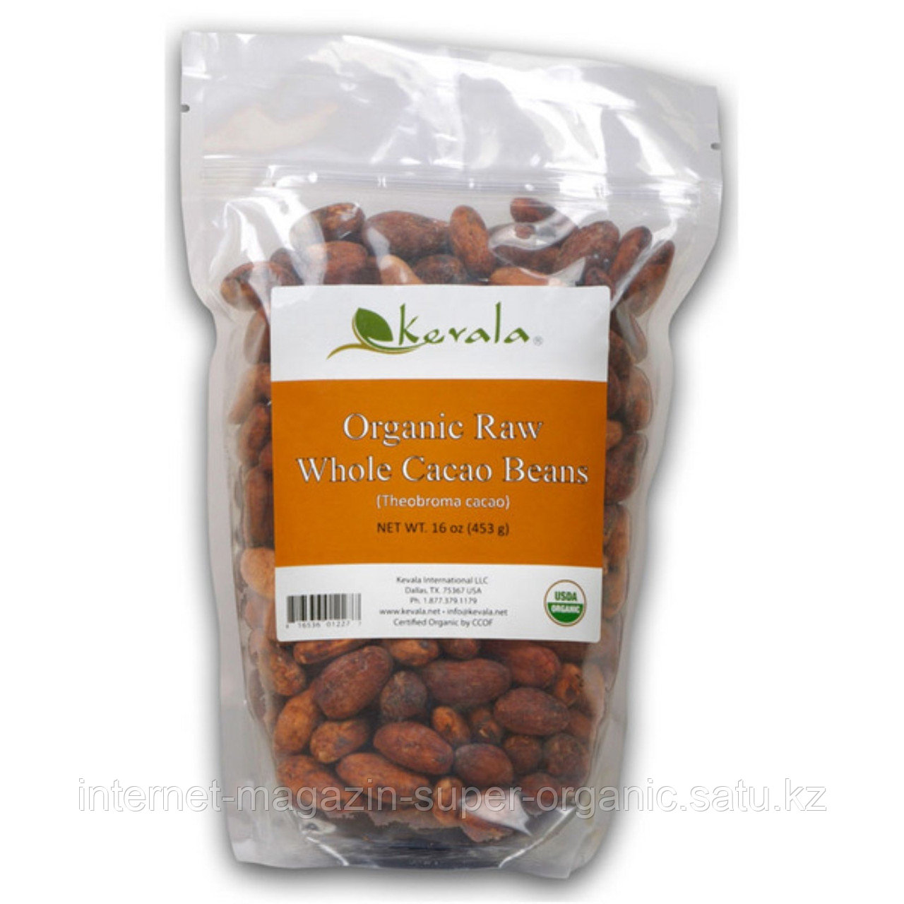 Органические сырые какао-бобы, 16 oz.(453 г), Kevala