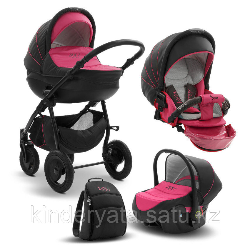 Детская коляска 3 в 1 Tutis Zippy Sport Plus, короб+прогулка+автокресло, цвет серый-фуксия