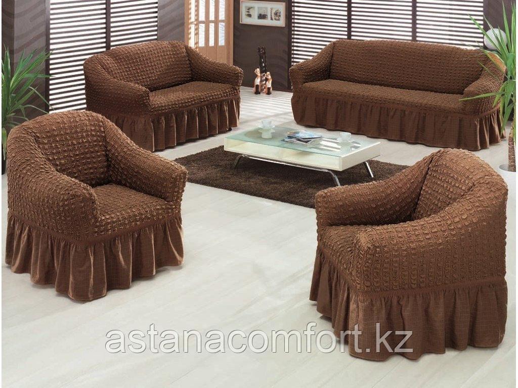 Натяжные чехлы на диван большой, диван малый и 2 кресла. Шоколад - фото 1 - id-p43419960