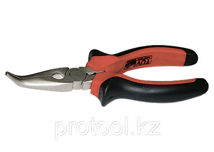 Длинногубцы NICKEL, 200 мм, изогнутые никелированные, двухкомпонентные рукоятки// MATRIX