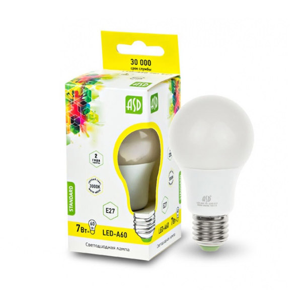 Лампа светодиодная LED-A60-Standard 7Вт 220В Е27 3000К 630Лм - фото 2 - id-p4798690
