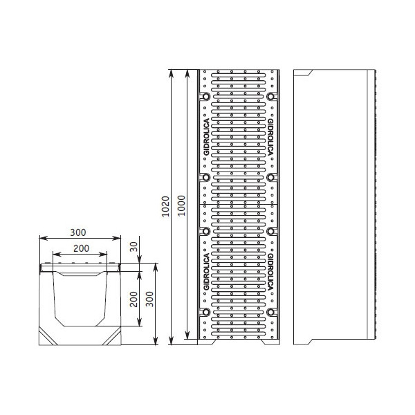 Лоток водоотводный SUPER ЛВ-20.30.30 бетонный с решеткой щелевой чугунной (комплект