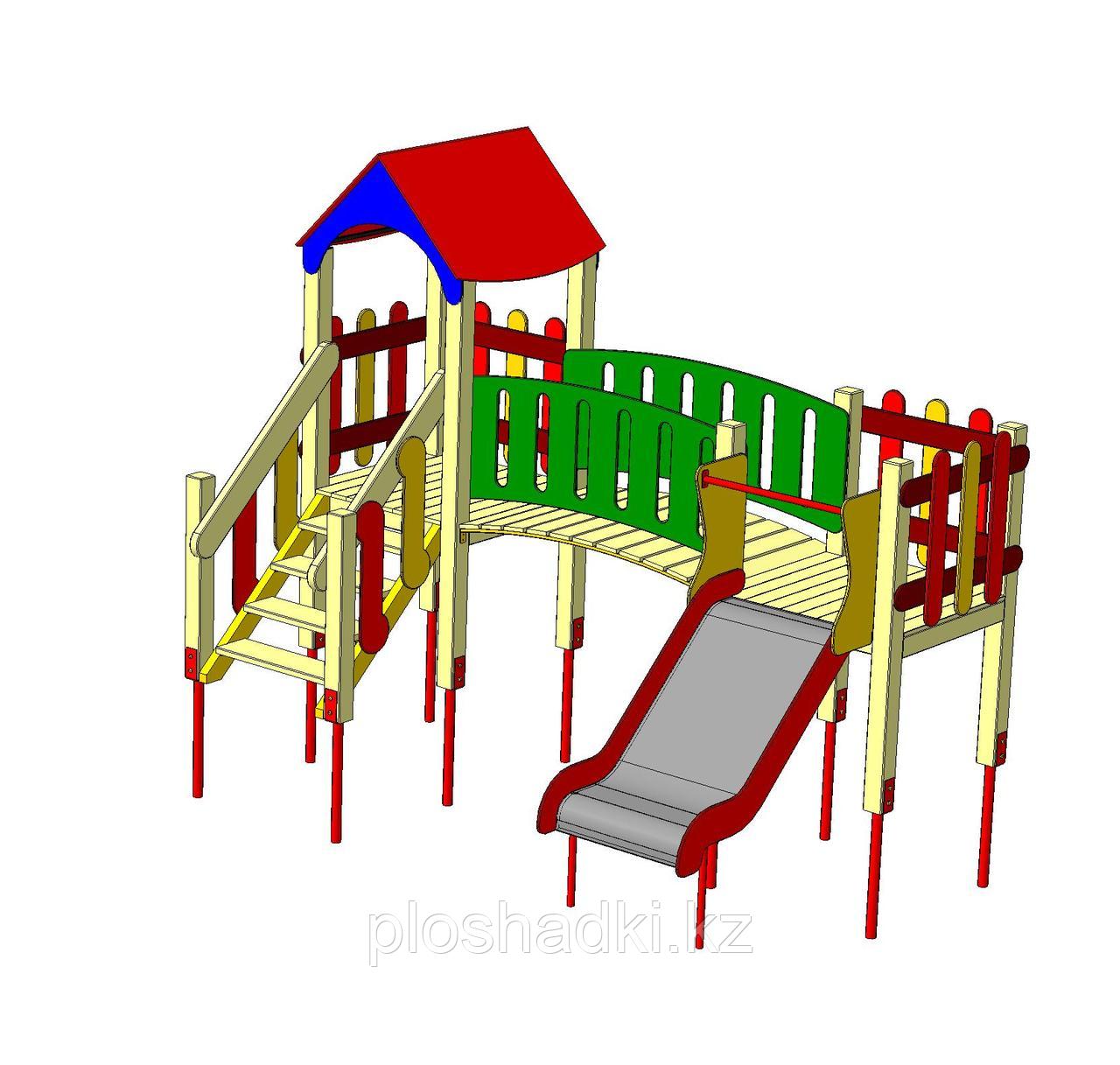 Детский городок, горка, лестница, домик с крышей