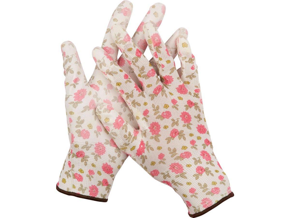 Перчатки GRINDA садовые, прозрачное PU покрытие, 13 класс вязки, бело-розовые, размер M (11291-M) - фото 2 - id-p43580163