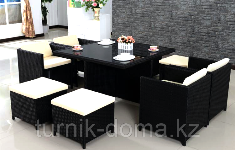 Комплект мебели из искусственного ротанга КУБ-8 (стол + 4 кресла + 4 пуфа) - фото 1 - id-p43601784