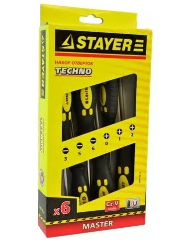 (25078-H6) Набор STAYER Отвертки "STANDARD" 2-комп. рукоятка, Сr-V, SL: 3x75, 5x100, 6x100. PH: 0