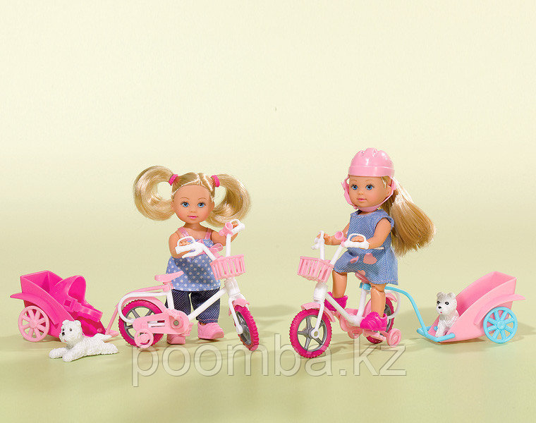 Кукла Еви на велосипеде с собачкой 12 см