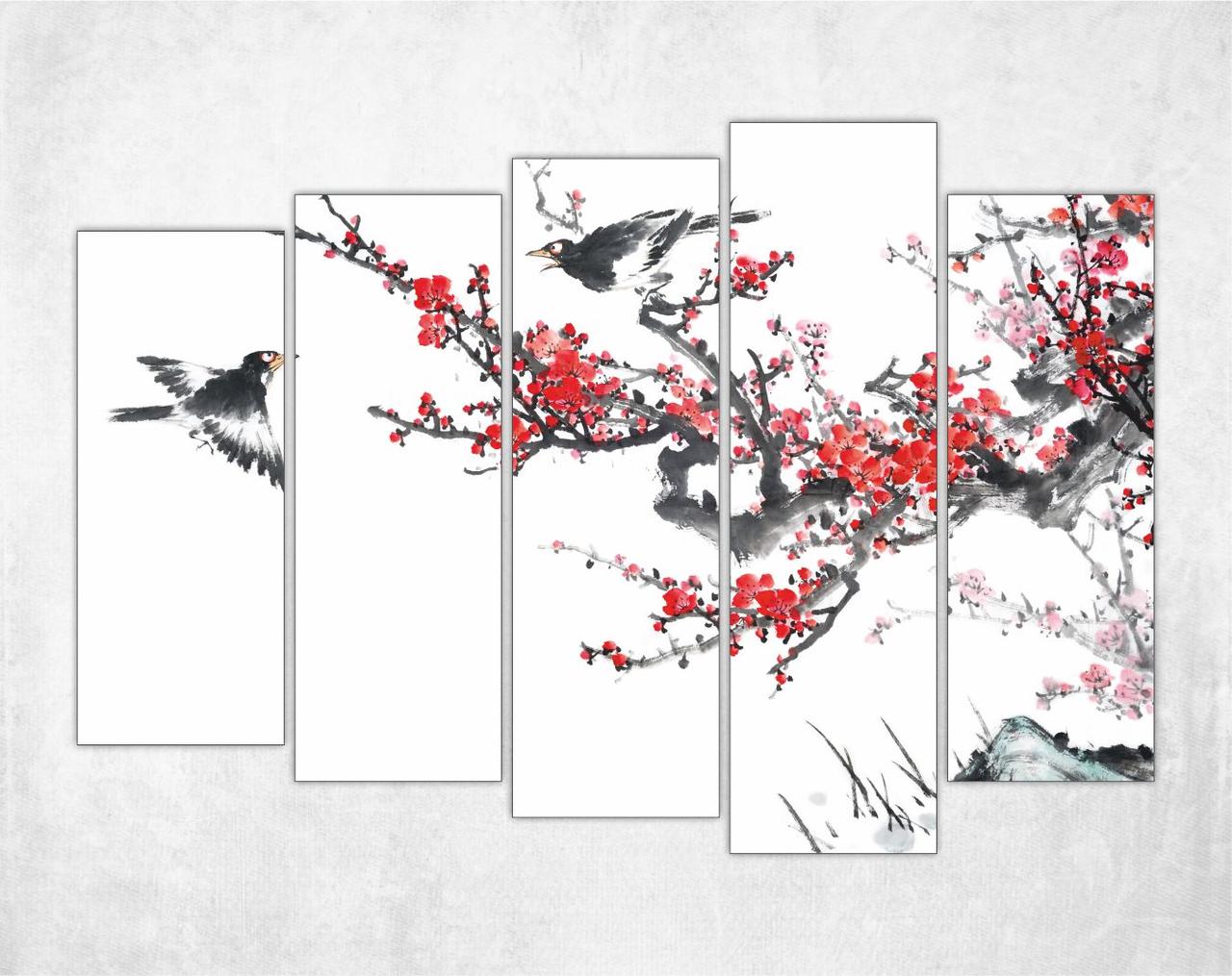 Модульная картина - Сакура и птицы