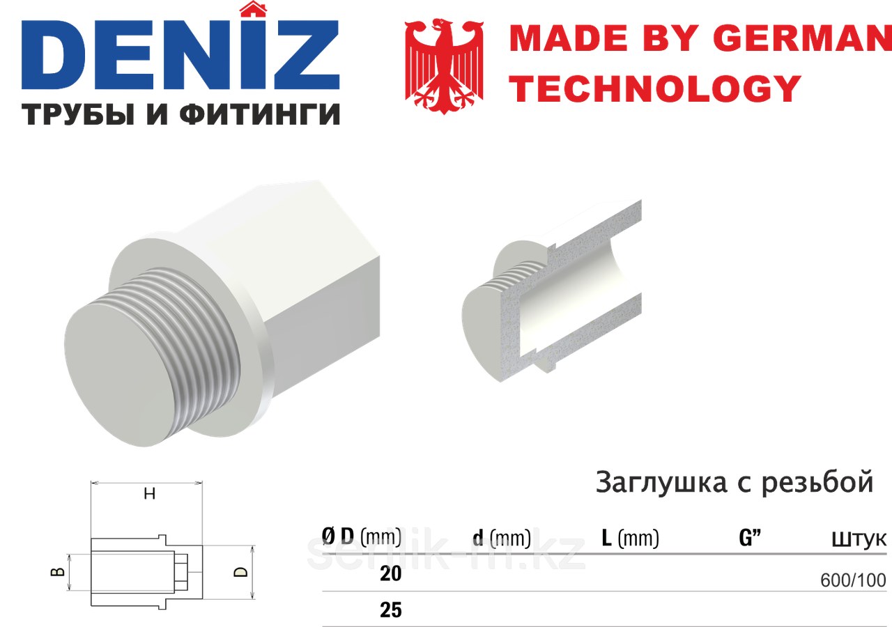 Заглушка ППР с резьбой-DENIZ