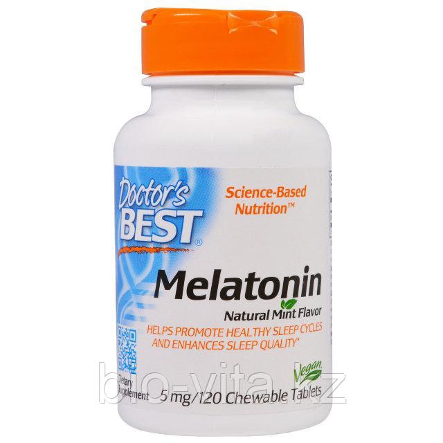Doctor's Best, Мелатонин, натуральный аромат мяты, 5 мг, 120 жевательных таблеток.