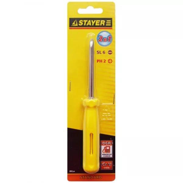 (2515_z01) Отвертка STAYER "STANDARD" 2-в-1 с двухсторонним стержнем, PH No2 /SL 6мм, 85мм