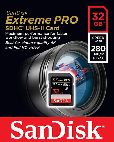 Карта памяти SanDisk 32GB Extreme PRO SDXC UHS-II, 280 Mb/s, фото 2