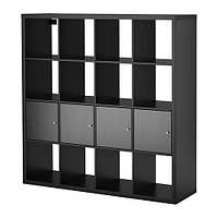 Стеллаж  4 вставки с дверцами КАЛЛАКС черно-коричневый ИКЕА, IKEA, фото 1