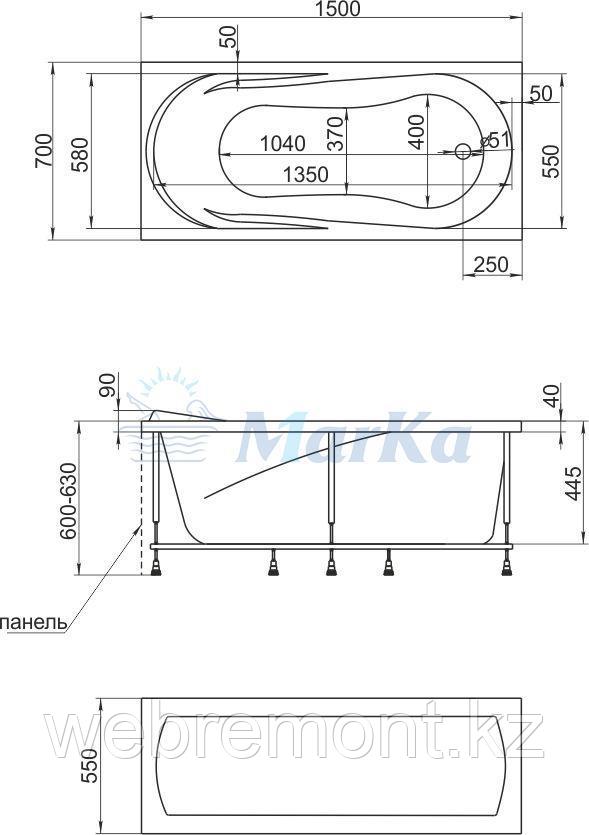 Акриловая ванна Medea 150*70 см. (Ванна + рама) 1 Марка. Россия - фото 6 - id-p3025346