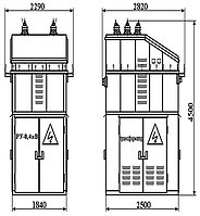 Подстанция комплектная однотрансформаторная проходная с воздушным вводом, воздушными отходящими, мощностью 400