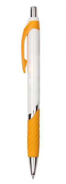 Ручка шариковая пластиковая, белая с жёлтыми вставками