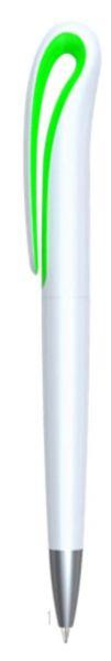 Ручка шариковая пластиковая, белая с зелеными вставками