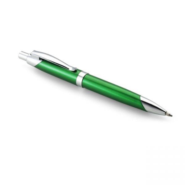 Ручка шариковая пластиковая, зеленая с металлическими вставками