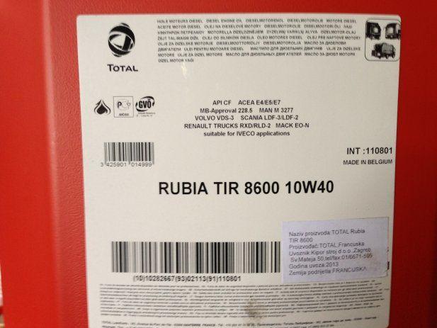 Total RUBIA TIR 8600 10W-40 синтетическое дизельное масло 208л. - фото 3 - id-p44310228