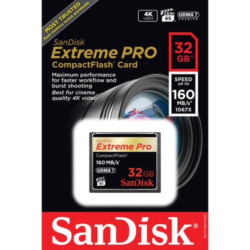 Карта памяти SanDisk Extreme PRO CompactFlash 32 Gb, 160 MB/s, скорость 1000x - фото 2 - id-p2665252