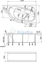 Акриловая ванна Аура 150х105 (Правая) (Полный комплект) Ассиметричная. Угловая, фото 2