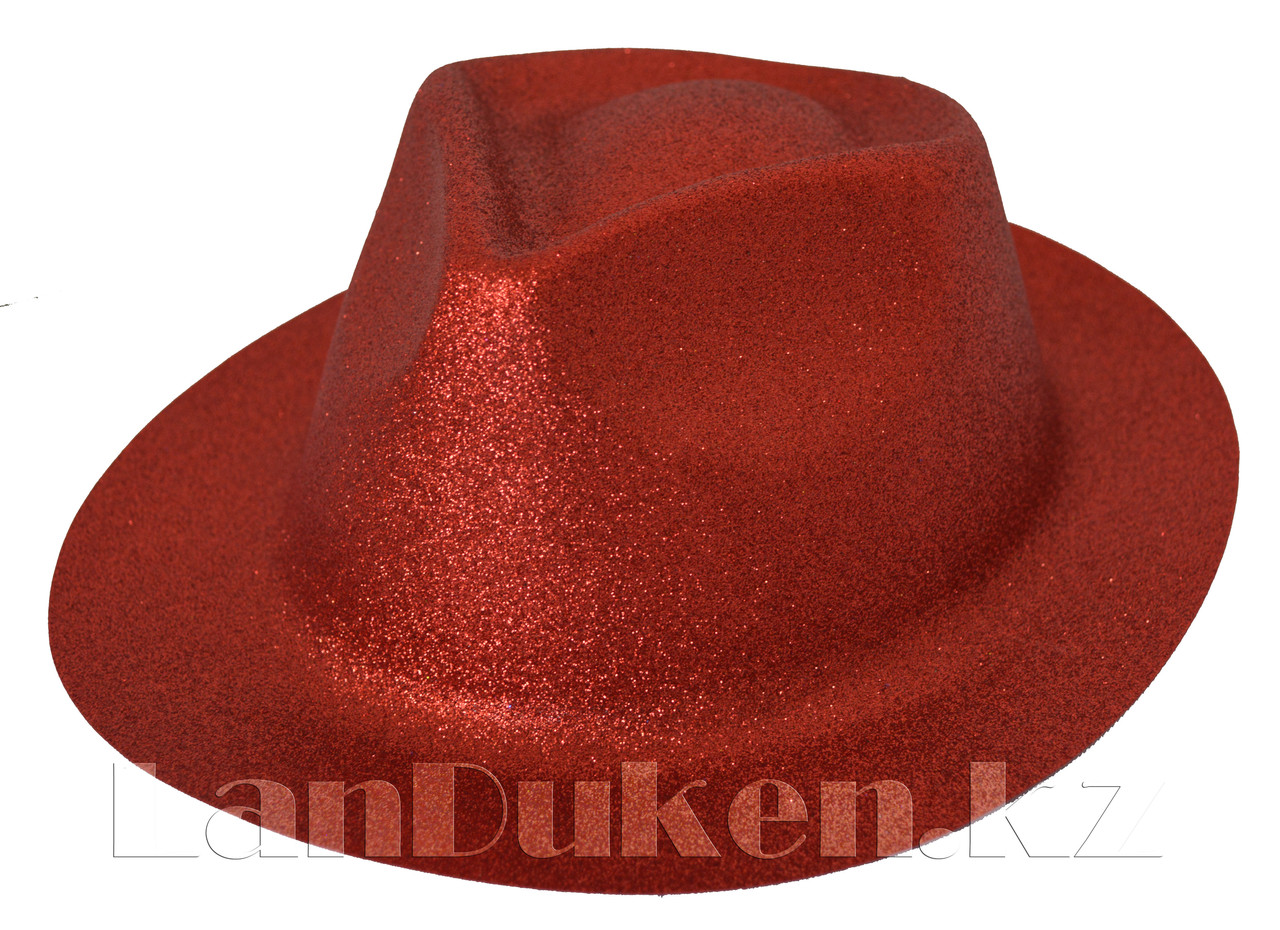 Шляпа федора карнавальная блестящая (красная)
