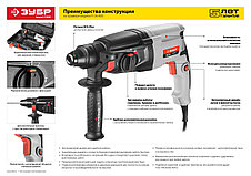 Перфоратор SDS-plus, ЗУБР П-26-800, реверс, горизонтальный, 3 Дж, 0-1300 об/мин, 0-4800 уд/мин, 800 Вт, кейс, фото 3