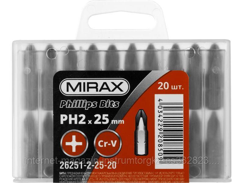 Биты MIRAX PH№2, тип хвостовика C 1/4", длина 25мм, 20шт