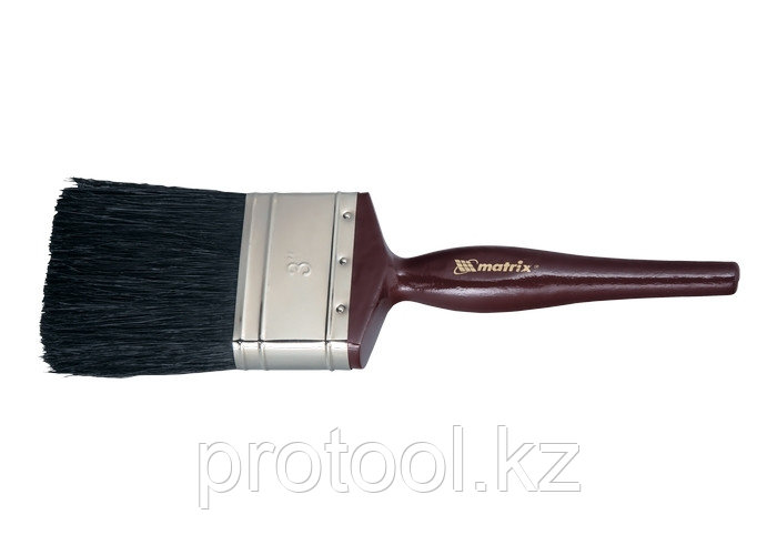 Кисть плоская "Декор" 3" (75 мм), натуральная черная щетина, деревянная ручка// MTX