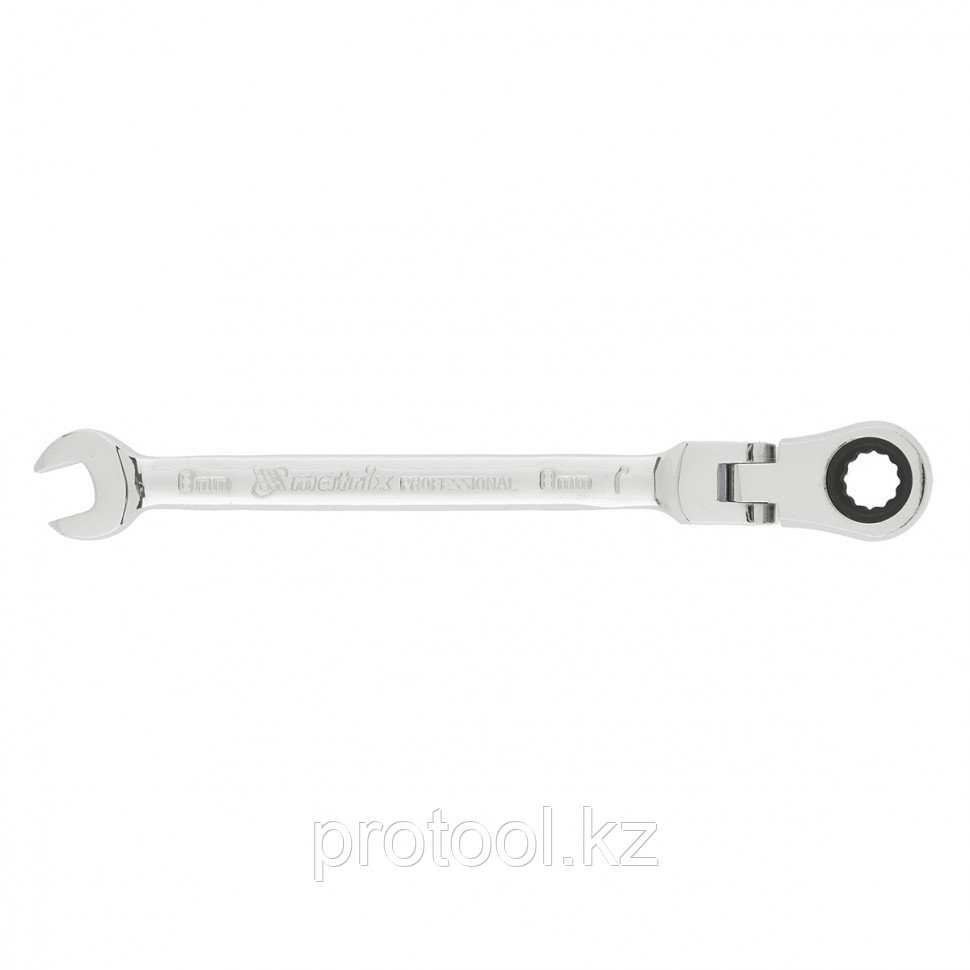 Ключ комбинированный трещоточный, 8мм, CrV, шарнирный, зерк.хром// MATRIX PROFESSIONAL