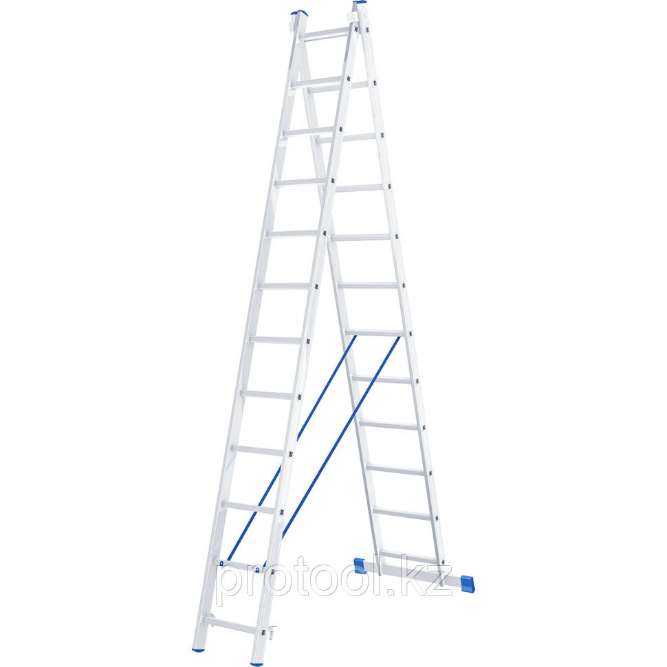 Лестница, 2 х 12 ступеней, алюминиевая, двухсекционная // СИБРТЕХ // Pоссия - фото 1 - id-p44767149