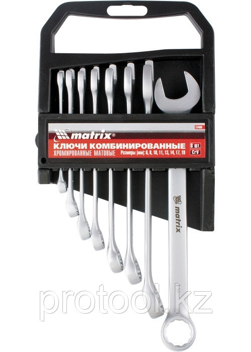 Набор ключей комбинированных, 6 - 19 мм, 8 шт., CrV, матовый хром// MATRIX