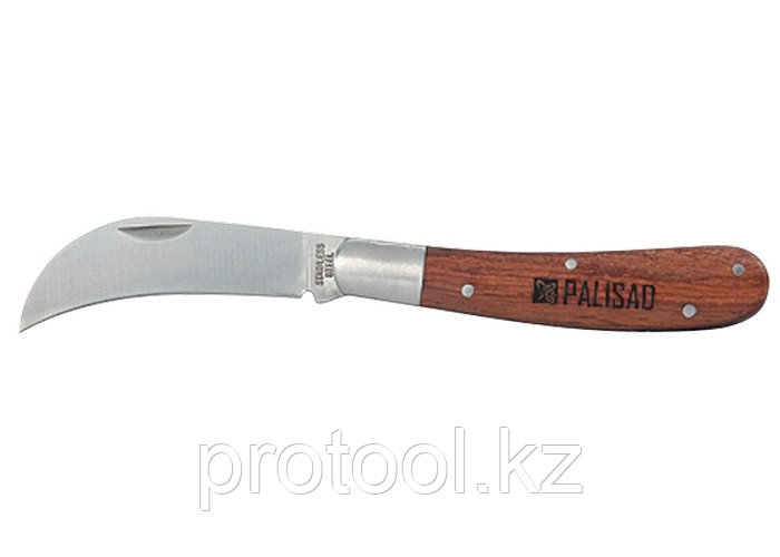 Нож садовый, 170 мм, складной, изогнутое лезвие, деревянная рукоятка// PALISAD - фото 1 - id-p44768094
