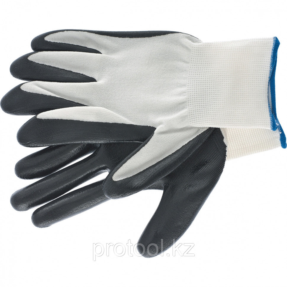 Перчатки полиэфирные с черным нитрильным покрытием маслобензостойкие, L, 15 класс вязки// Сибртех - фото 1 - id-p44768704