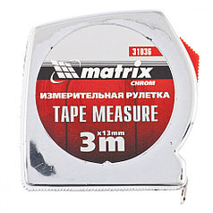 Рулетка Chrom, 3 м x 13 мм, хромированный корпус// MATRIX