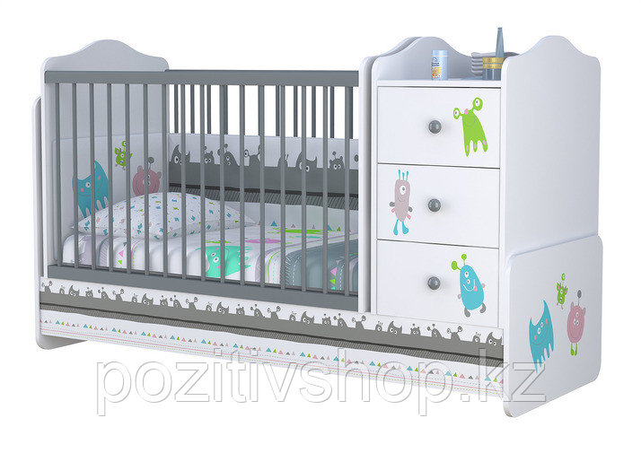 Детская кроватка-трансформер Polini Basic Монстрики