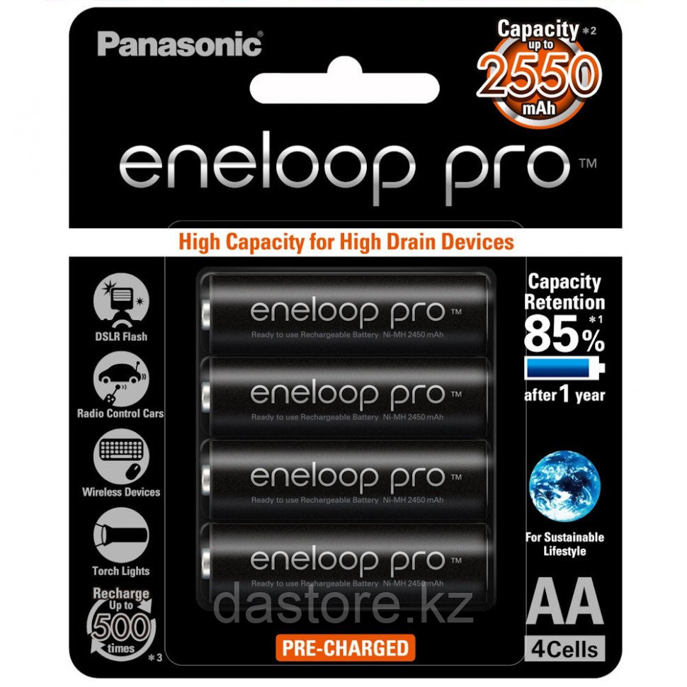 Аккумулятор Panasonic Eneloop Pro AA 2450 4BP (BK-3HCDE/4BE) 2500 mAh, 4 шт, блистер, AA