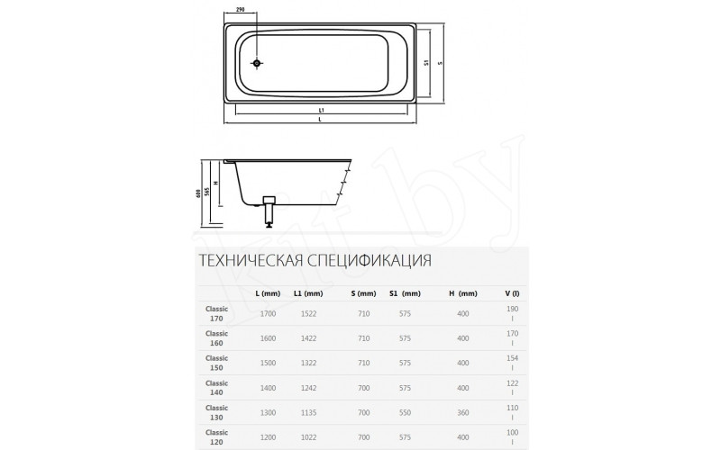 Ванна стальная эмалированная Estap Classic 140 см белая в наборе (140 Classic) - фото 5 - id-p44991146