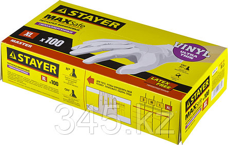 Перчатки STAYER "MASTER" виниловые экстратонкие, M, 100шт, фото 2