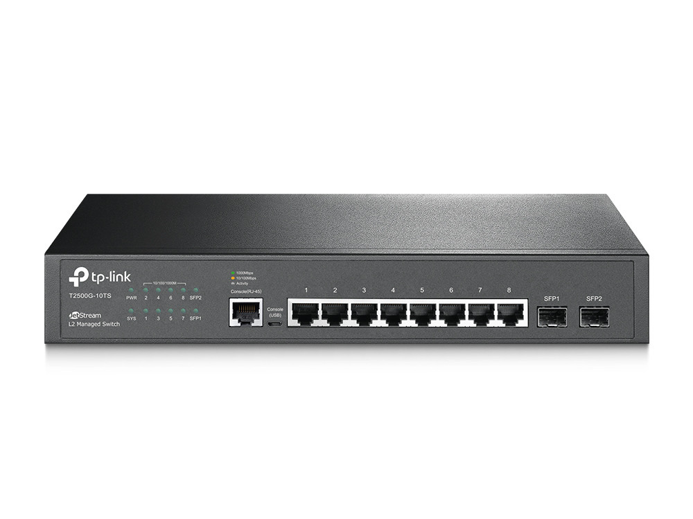 TP-Link T2500G-10TS JetStream 8-пор-вый гига-ный управ-мый коммутатор 2 уровня с 2 SFP